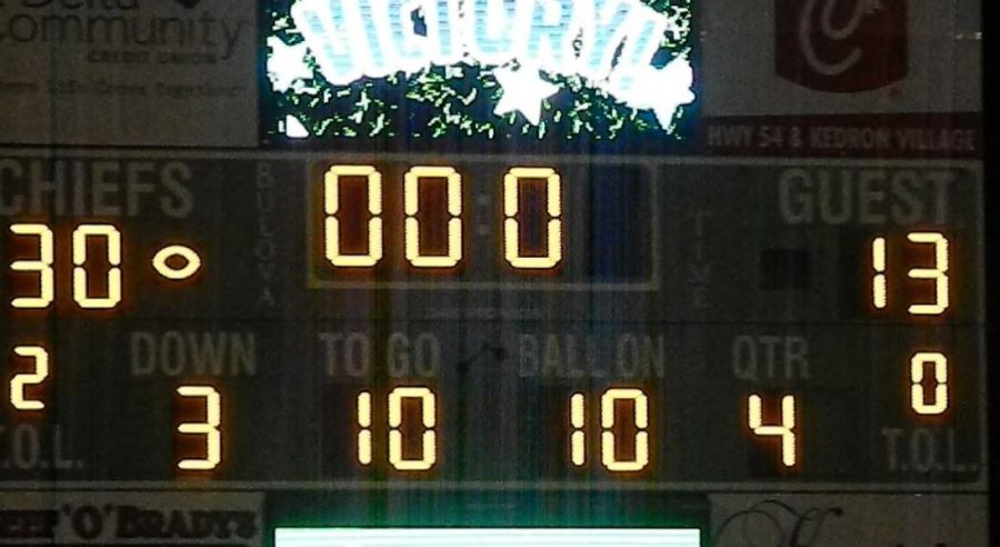 The McIntosh scoreboard was a sight to see after the Chiefs got their first win against the Panthers. 