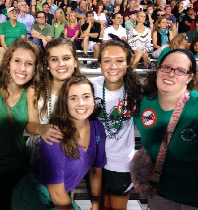 From left: Emily Miller, Senior; Bekah Williams, Senior; Kelbe Bishop, Alum; Lauren Wilson, Senior; Savannah Manning, Senior cheering on the chiefs at homecoming