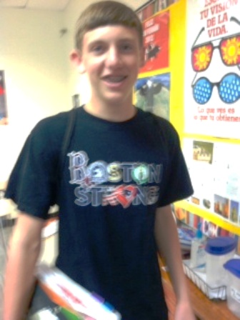 As Boston prevailed on October 30, sophomore Conner Reynolds showed his support with his Boston Strong shirt. 