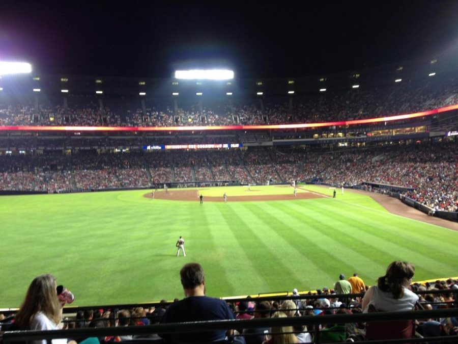 A summer Braves game at night. 