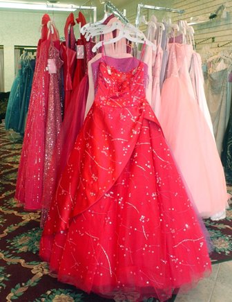 Many dress stores have different dresses on the same rack. 