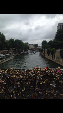 The Love lock bridge over looking the river in France. 