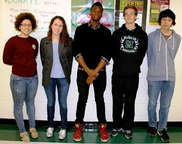 From left to right: seniors Arin Stowman, Alexandra Schmid, David Oso, Ryan Anderson and Seth Triplett (Shelby Bock not pictured) are competing for national scholarships. Finalists will be announced in February. 