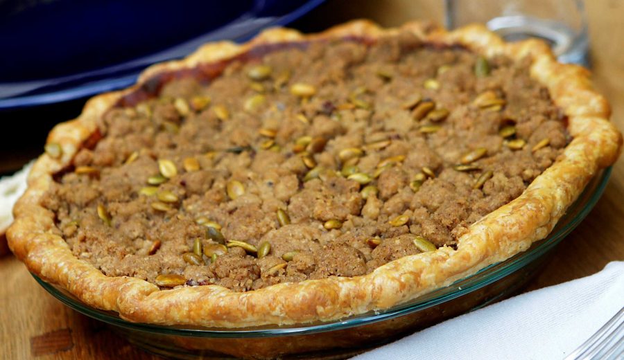 Delicious pecan pie that can be served at Thanksgiving dinner.