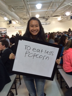 Freshman Kaili Boyes happily shares her resolution.