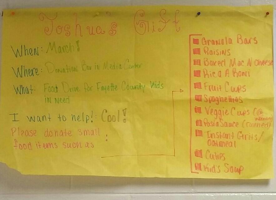 Students in Beta Club gain a half hour of service credit if they donate five items. 