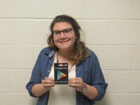 Sophomore Kappa Elliott wins a Google Play gift card for being a website subscriber.