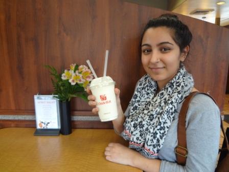 Sophomore Insha Sadruddin enjoys a Frosted Lemonade