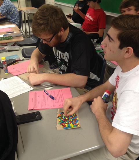 Juniors Charlie Ogletree and Andy Alaimo work hard to complete their lab.