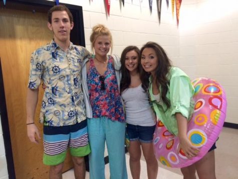 Seniors Chandler Birrell, Cecily Hartman, Caroline Morrow, and Ally Cox wearing their break attire