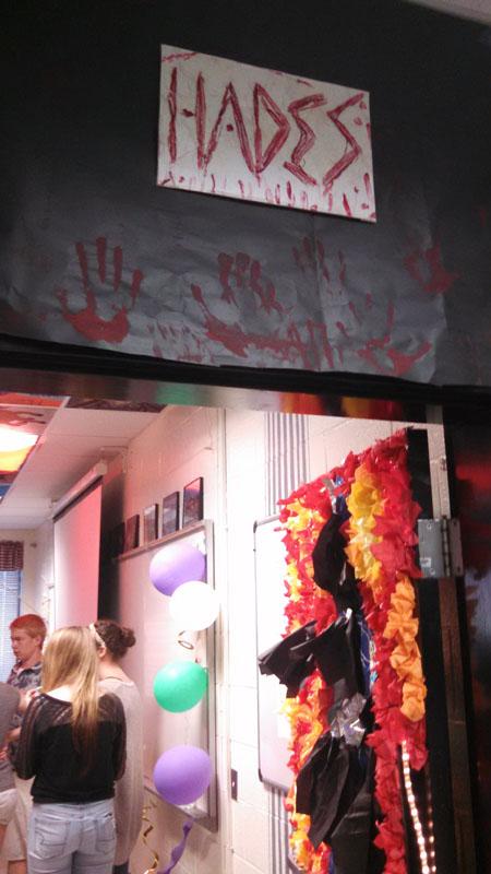 The door to the Latin classroom was decorated to represent the Roman beliefs of the Underworld known as Hades.