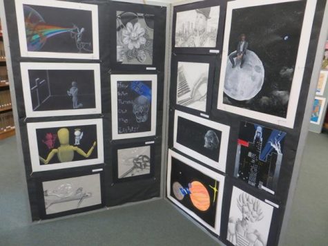 One of the walls put up to display the student's art.