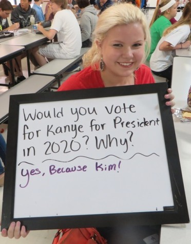 Freshman, Ashby Boland said she would vote for Kanye, due to her love for Kim Kardashian.