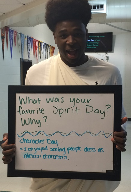 Senior Dishon Lowery enjoyed seeing people dress in costume on hero vs villains day.