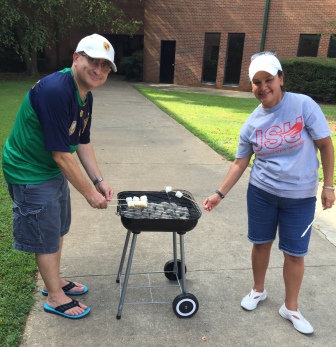 Mrs. Brown and Mr. Doreste were on marshmallow duty for the smores.