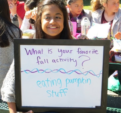 Freshman Shivani Natarajan thinks about carving pumpkins in the fall time.