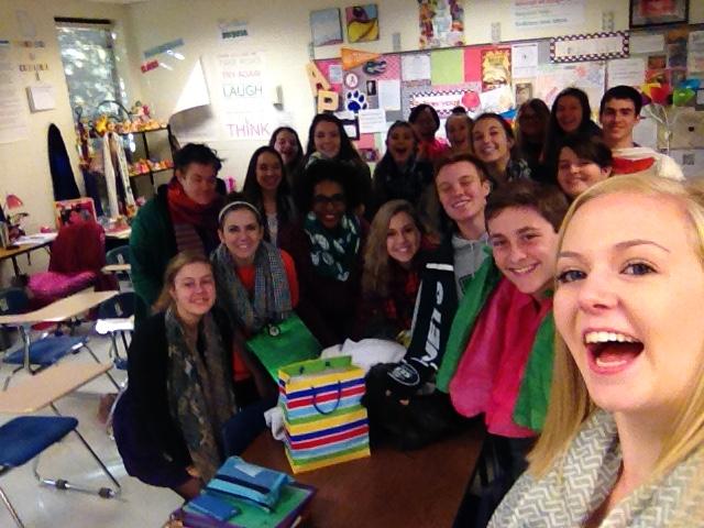 Students in Ms. Kearney's first period class take selfies to celebrate their new scarves.