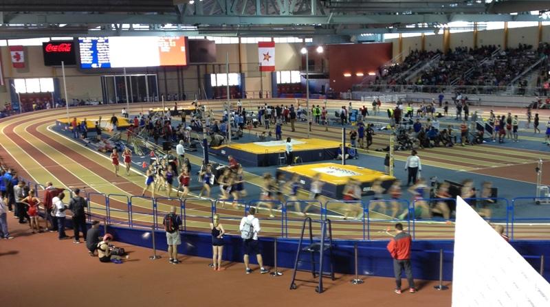 During the girls' races, the runners in the next heat stretch and warm up.