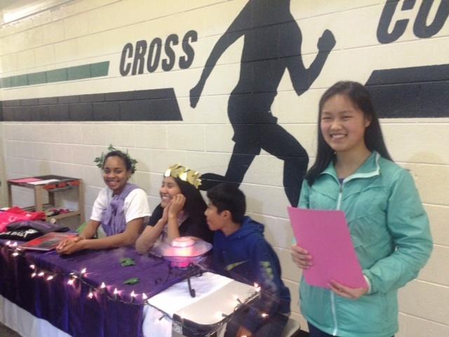 Junior Jiaxing Liu and senior smile for the camera and for future Latin students