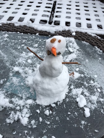 Freshmen Catherine Quarles said, "The amount of snow was disappointing, and it was all gone by noon. But at least I built this tiny snow man." 