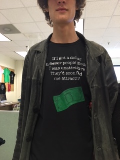 Senior Tim Tice wears his t-shit he printed during this project.