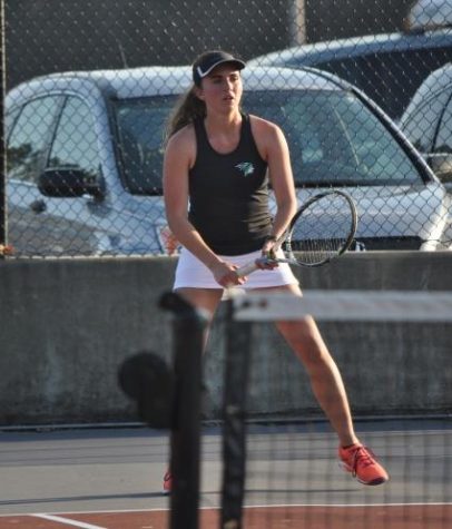 Senior Carson Silbert gets ready to return a serve during her match against Northgate.