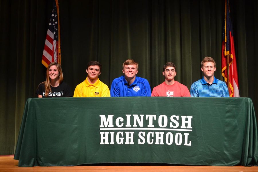 Seniors Alyssa LeClaire, Connor Coffee, Chase Walter, David Bartles and Jack Hartman signed for college athletics on April 13.