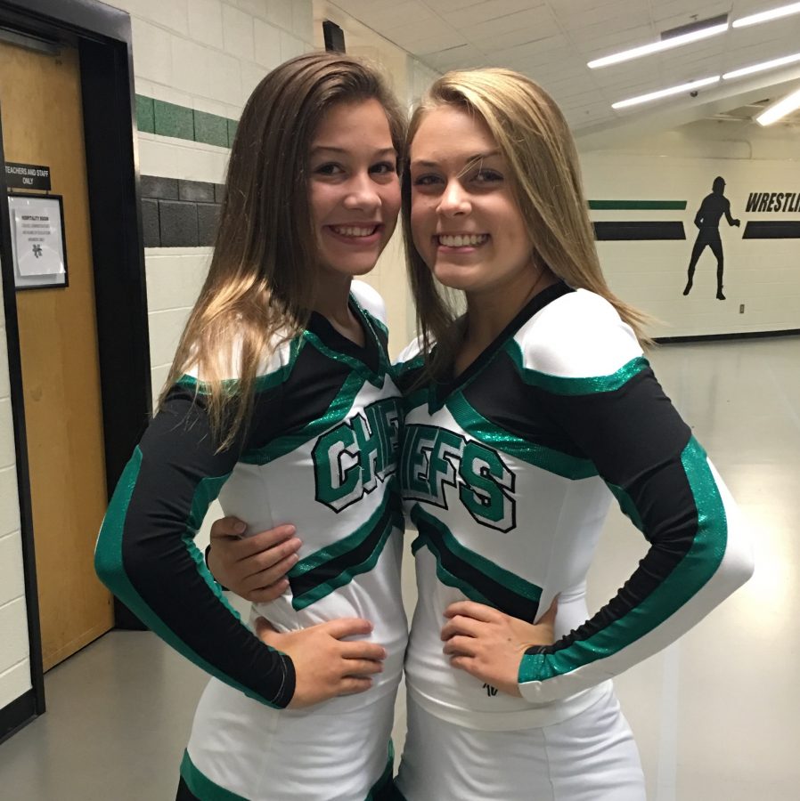 Freshmen Carly Brown and Abby Cunningham take a picture before first game.