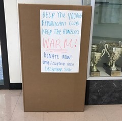 Students can place donations in one of the many pictured donation boxes found around school.
