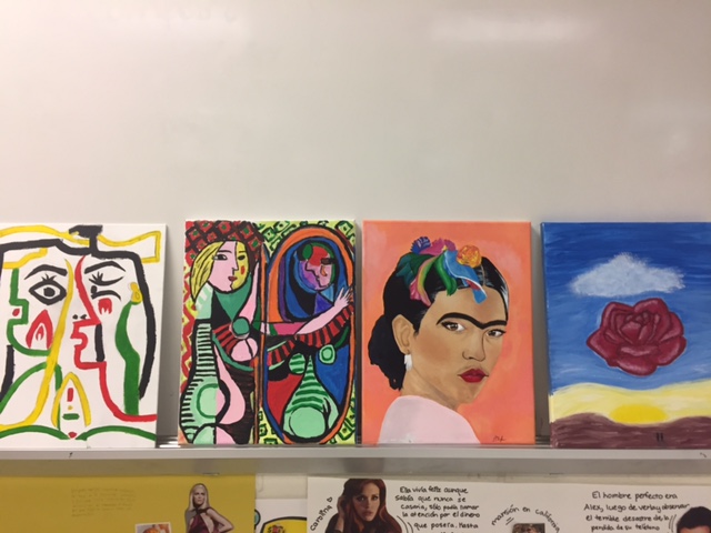 Spanish students display their art for extra credit.