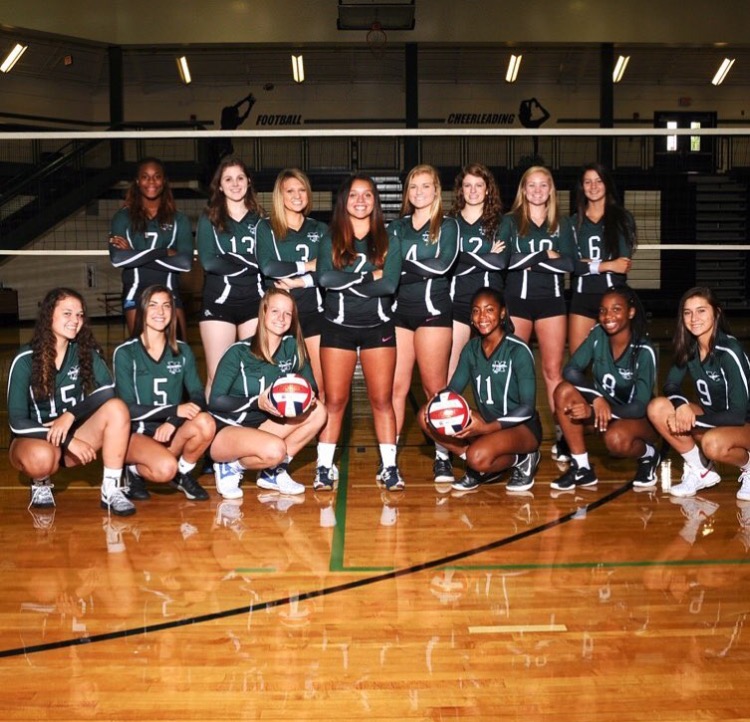 The Varsity Girls Volleyball team poses for their team picture.