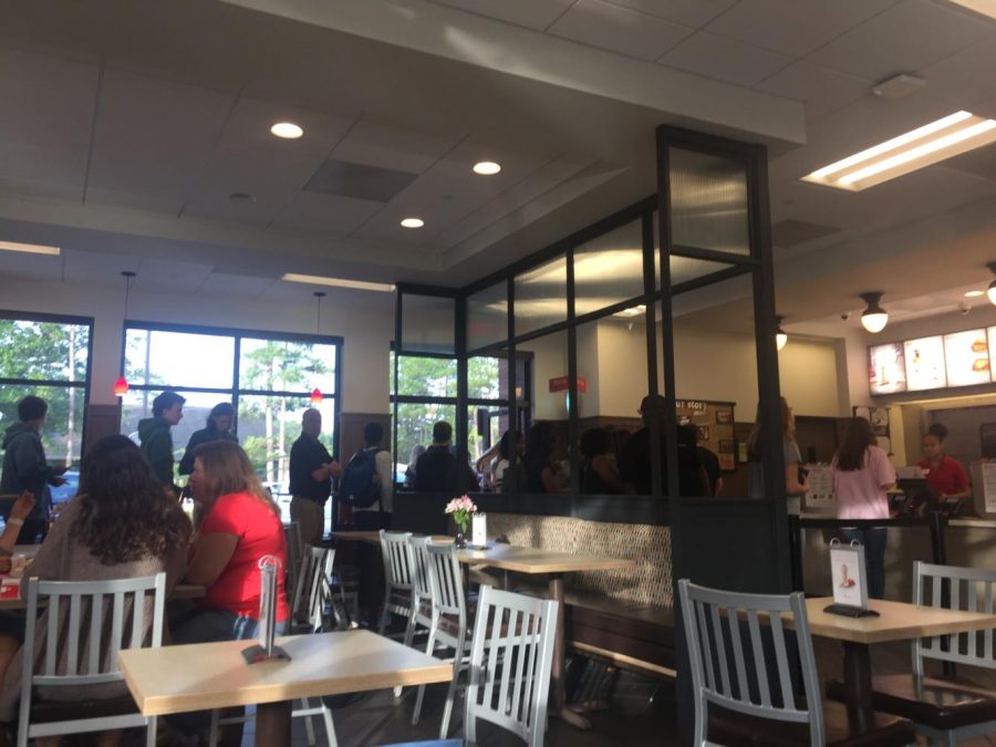 Line for free Chick-fil-A reaches out the door.