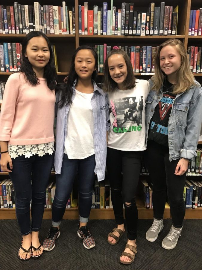 From left to right: Sarah Park, Seung-a Baek, Amy Bragg, and Olivia Hite celebrate their victory in the student government elections.
