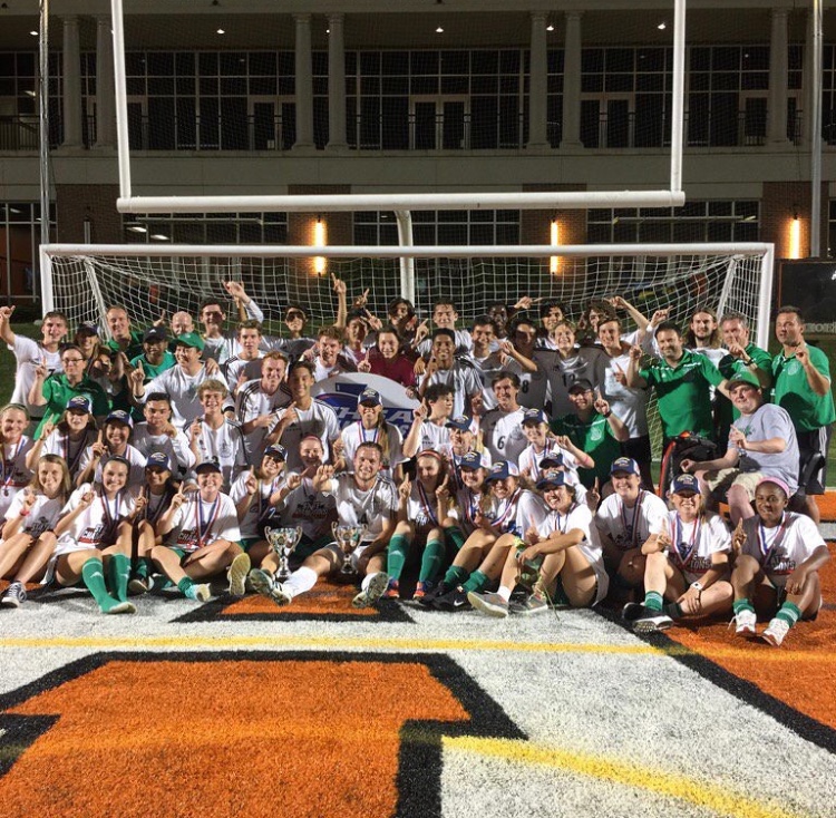 Both varsity soccer teams after winning the 2017 state championship game at Mercer University. 