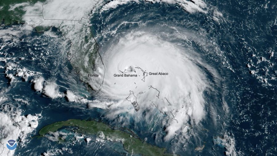 Satellite image of Hurricane Dorian as it sits over the Bahamas