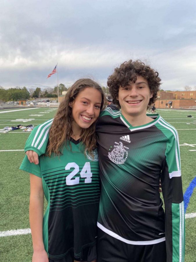 Varsity soccer captains Luke Giordano(right) and Skylar Dzenis(left) pose for a picture together