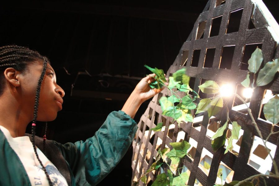 Courtney Jean-Louis helps build a ivy backdrop for the school musical Mary Poppins.