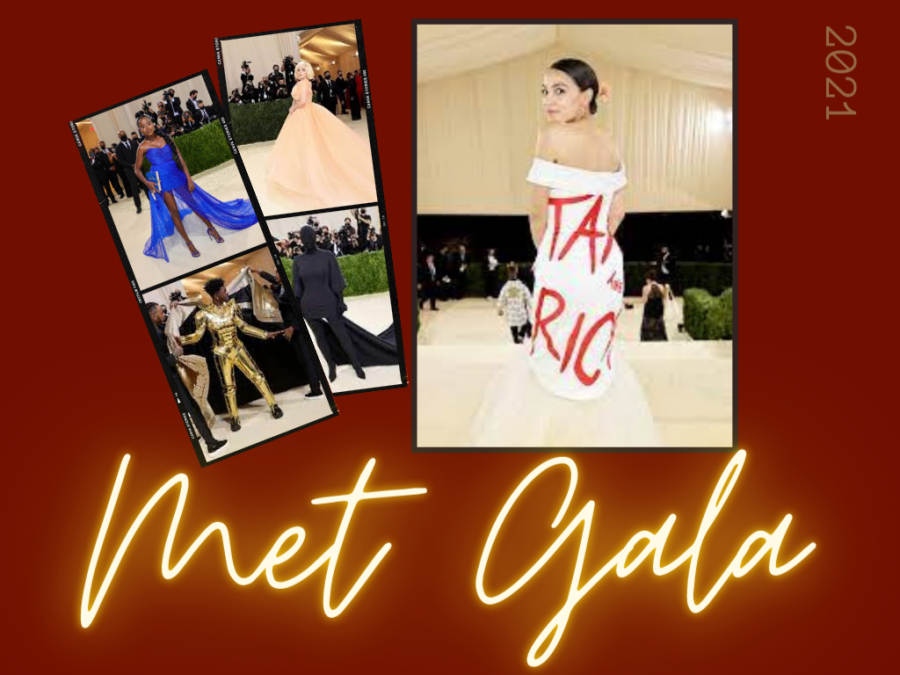 Graphic+depicting+5+celebrities+and+their+Met+Gala+looks+from+2021%2C+designed+by+Lulu+Vitulo.