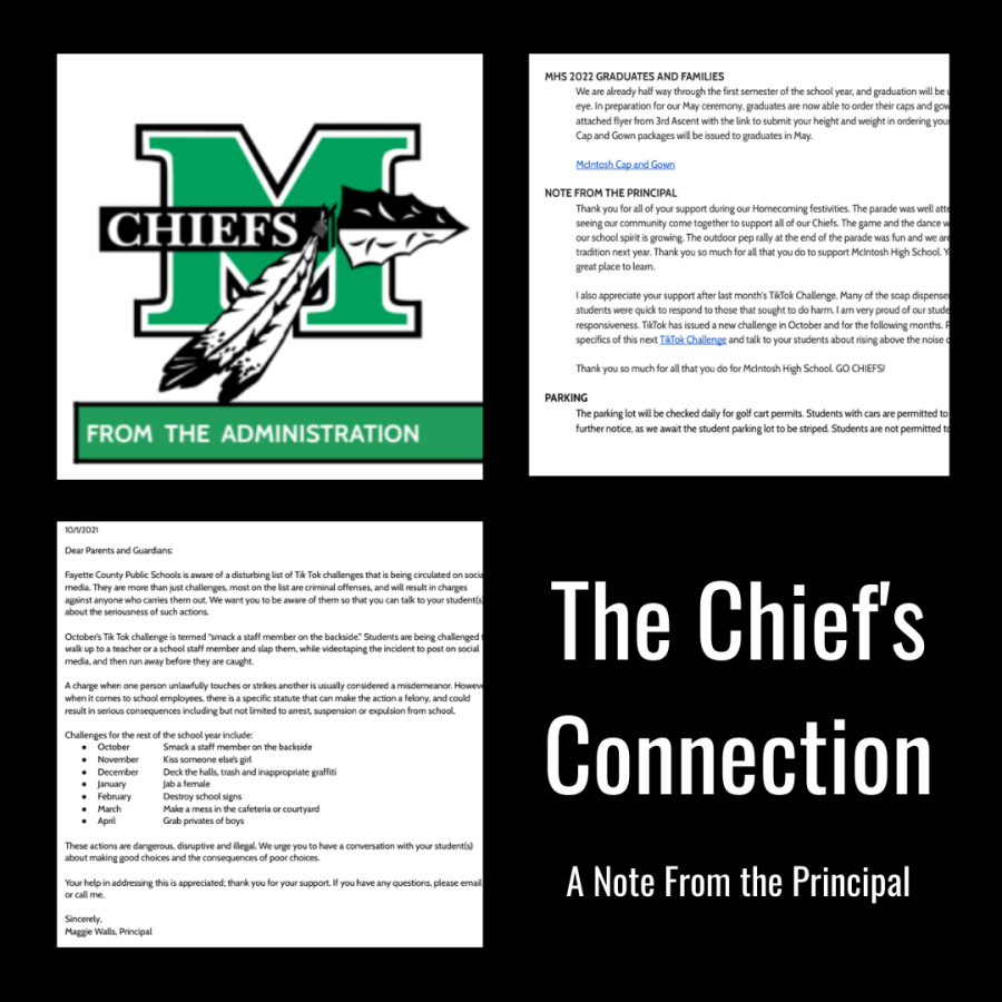 Graphic with the Chiefs Connection from the week of Oct. 4 and a note from the principal, designed by Lulu Vitulo