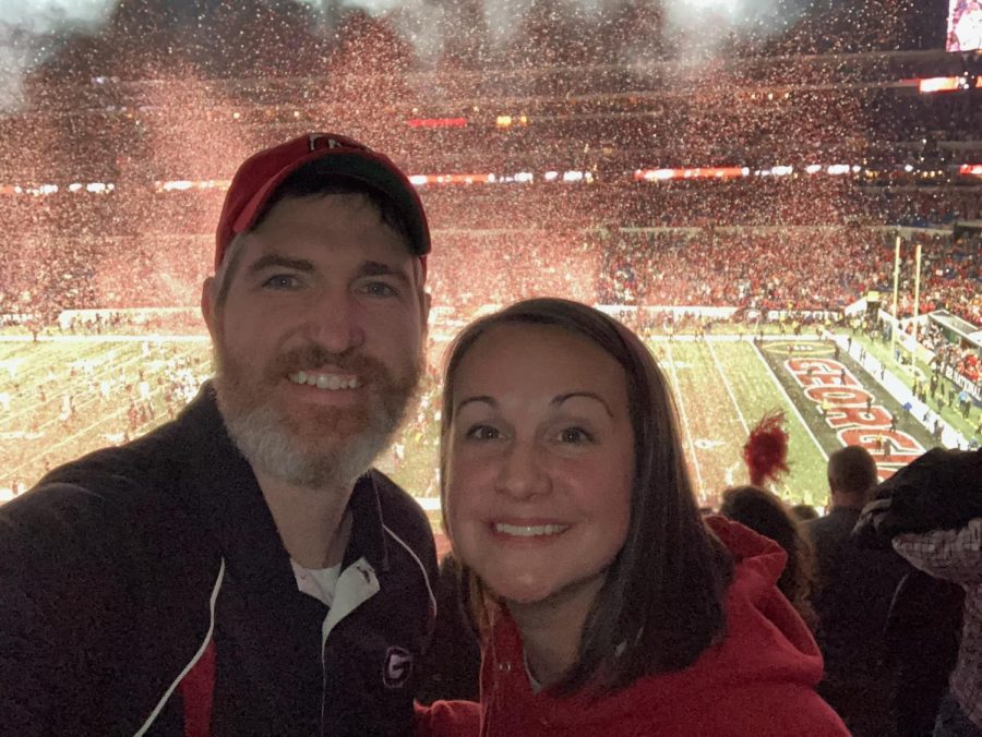 Above is a photo of Wendy Mabon and her husband taken just after the UGA Bulldogs won the National Championship. 
Photo credits: Wendy Mabon 