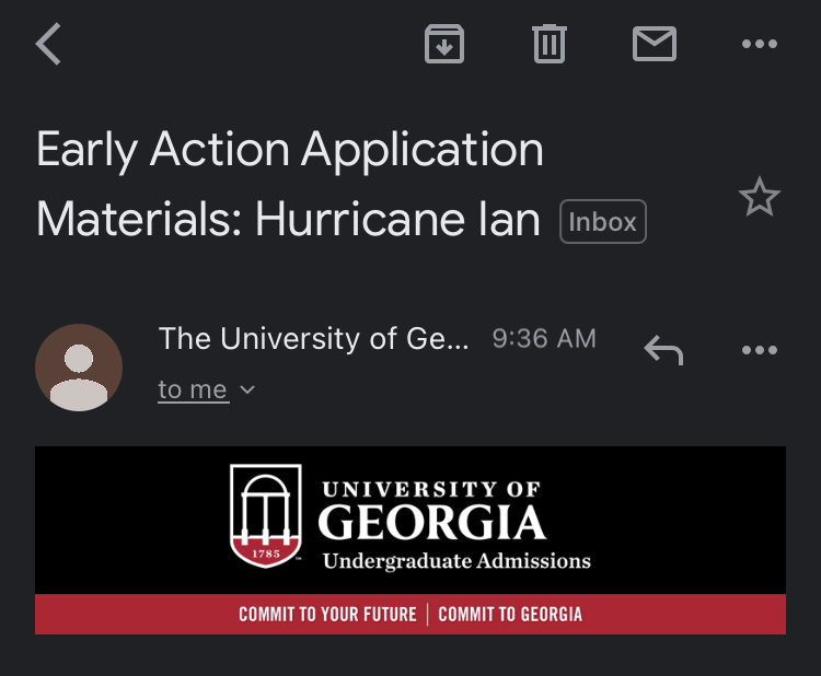 Screenshot+of+email+sent+out+to+students+concerning+the+change+in+UGAs++early+action+SAT+policy.