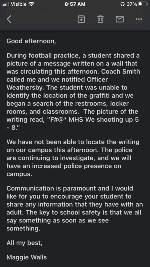 The email that was released from Mrs. Walls regarding the potential threat