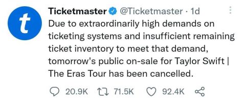 Ticketmaster Tweeted the cancellation of general ticket sales for Taylor Swifts Eras tour