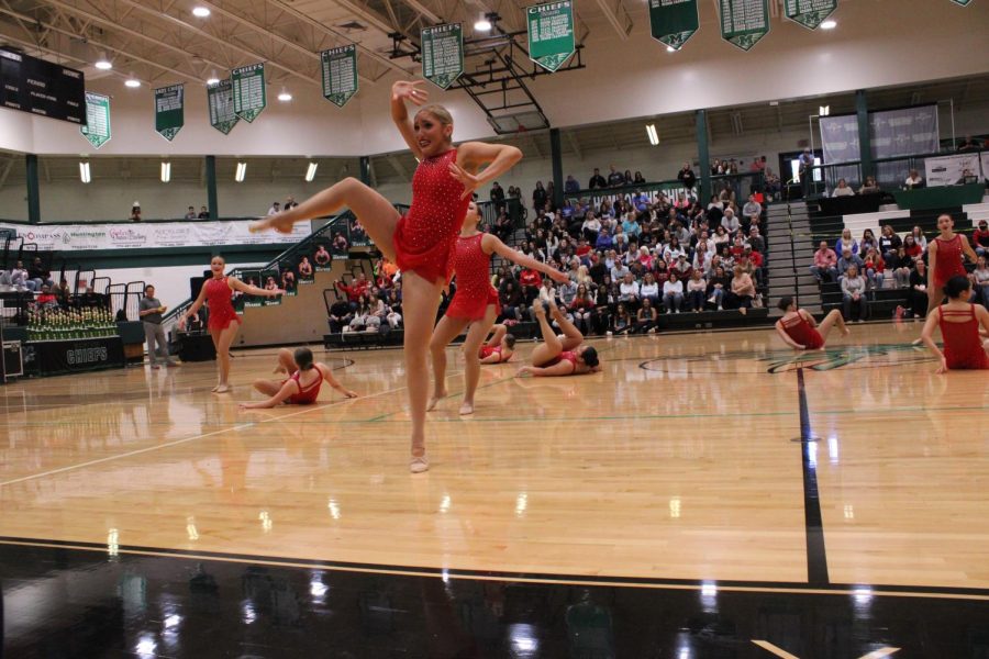 Junior Elizabeth Stanton performing a dance for the Chiefettes