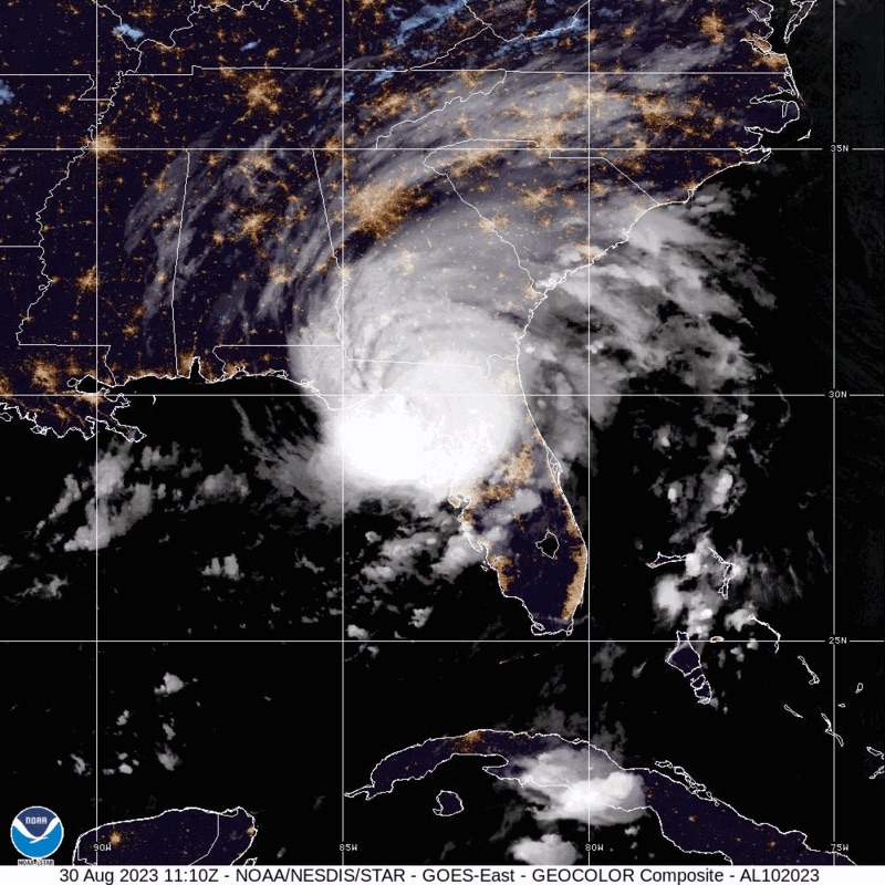 Satellite image of Tropical storm Idalia from the National Oceanic and Atmospheric Administration. 
