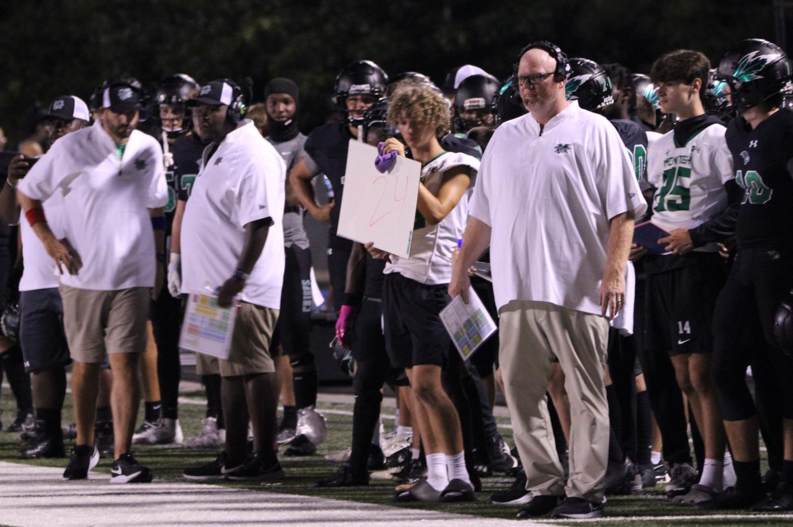 Derek Smith, far right, is in his second year as the head football coach for the Chiefs. Smith and the team won the Aug. 18 Fight for 54 for the third year in a row.