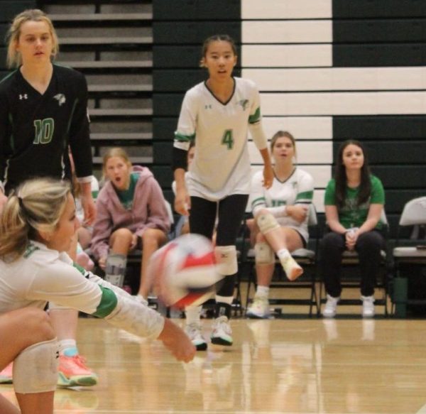 Holley Hayes, in green, from the sidelines of the match against St. Pius on Aug. 31. Photo by Hannah Brooker