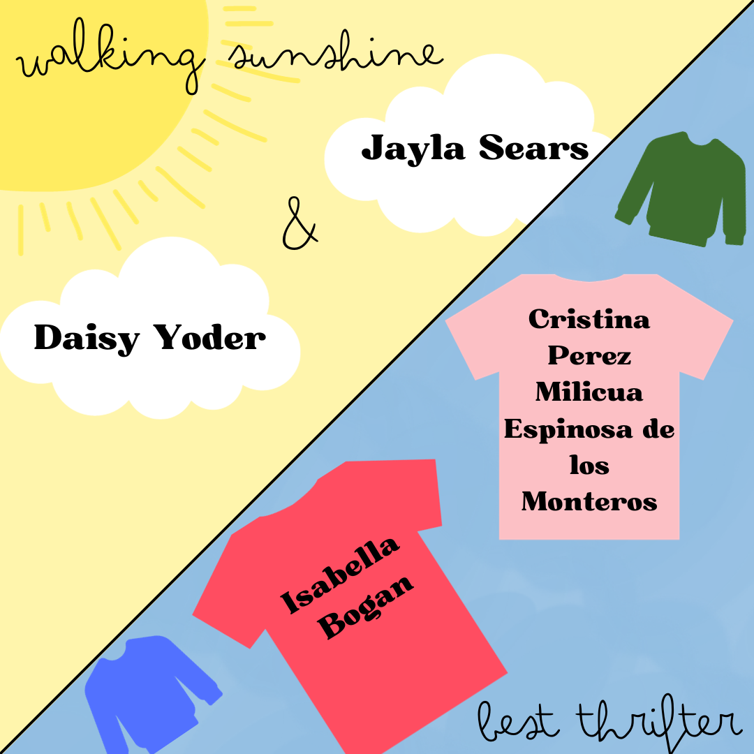 Walking sunshine and best thrifter senior superlative announcement graphics created in Canva by August Moss.