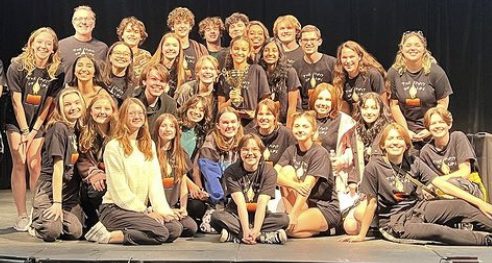Cast of The Spirit Of Life on the Harris County High School stage after their win. Photo Submitted by Natasha Greenstein.