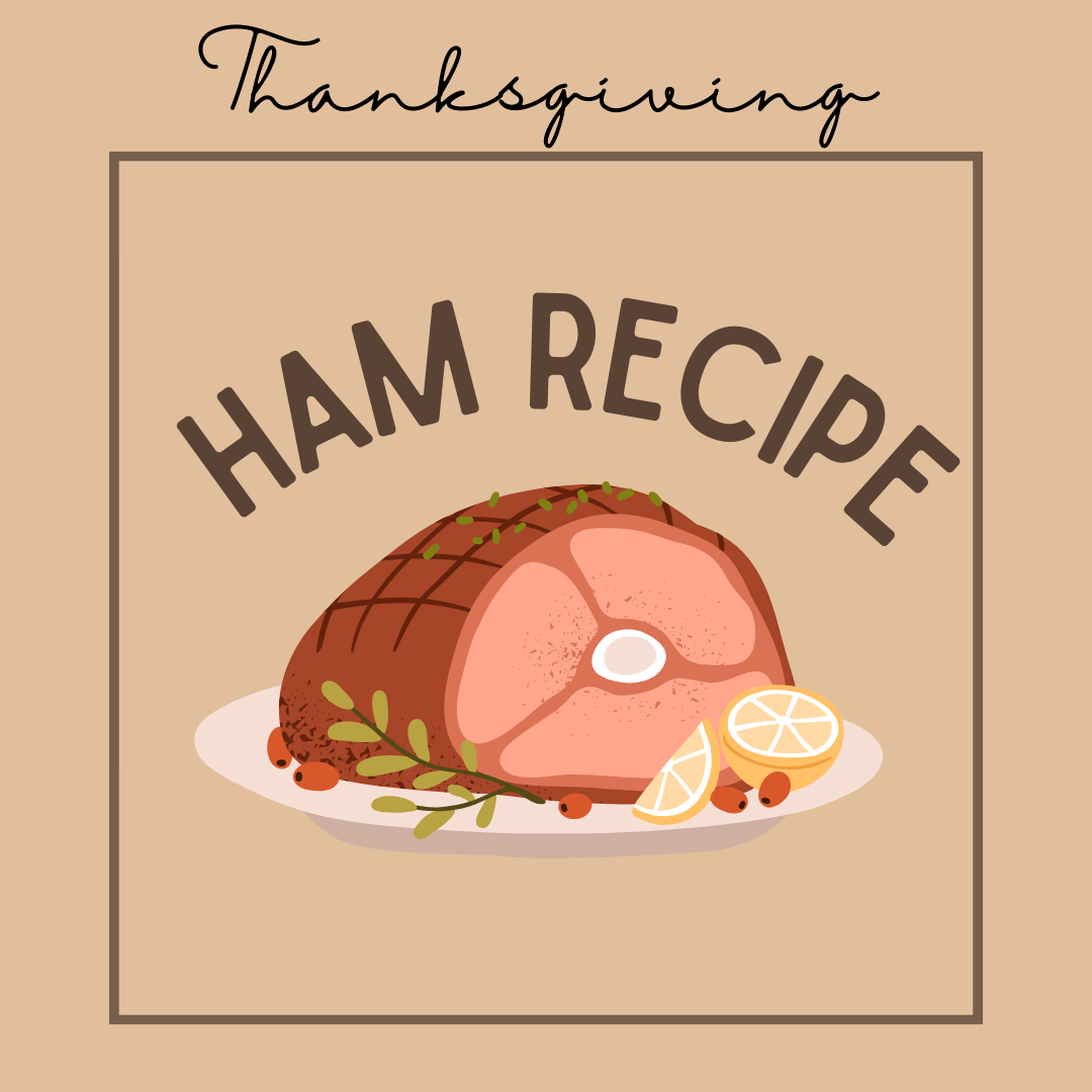 Ham recipe graphic created by Savannah Hayes and Lulu Vitulo using Canva.